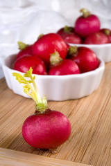 Bowl, on one containing some raw radishes
