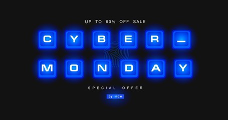 Cyber monday, mechanical panel letters. Typography, font. Digital author font, cyber font. Big sale, creative template.