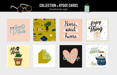 Super cute vector set of hygge cards and posters.