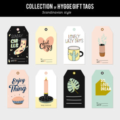 Super cute vector set of hygge cards, tags and labels.