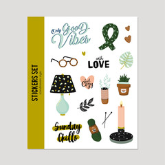 Super cute vector set of hygge elements. Hygge autumn and winter