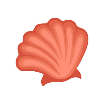 Bright red sea shell. Marine object. Ocean life theme. Flat vector element for children book, sticker or postcard