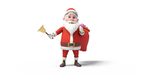 Bell Ringing Santa Clause With Gifts On White Background Christmas Concept