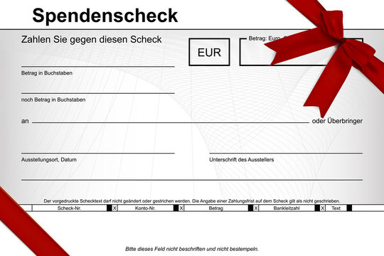 Spendenscheck mit roten Schleifen