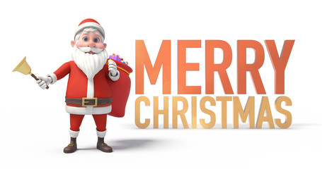 Bell Ringing Santa Clause With Merry Christmas Message And Gifts