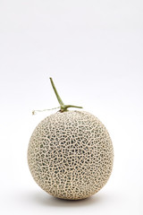 Single cantaloupe melon on white