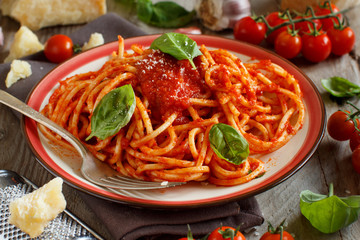 Spaghetti pasta with tomato sauce