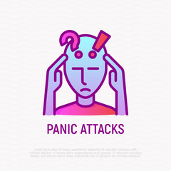 Panic attack thin line icon. Modern vector illustration of person in stress.