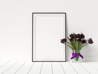 Frame Mockup Poster Mockup in White Interior with Beautiful Decoration