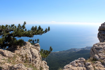 View from the top of the mountain at an altitude of more than 1200 meters above sea level on the southern coast of Crimea