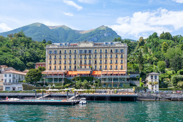 Tremezzo city with big hotel on shore