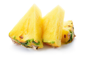 Pineapple slice isolated. Pineapple chunks on white.