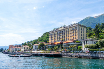 Fototapeta na wymiar Tremezzo city with big hotel on shore