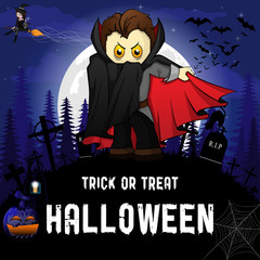 Fototapeta na wymiar Halloween Party Design template with Dracula. Vector illustration.