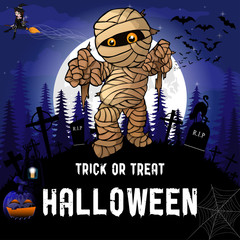 Fototapeta na wymiar Halloween Party Design template with mummy. Vector illustration.