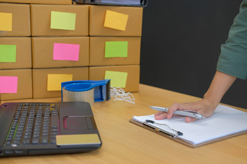 startup man seller business owner working at workplace. Online selling, e-commerce concept