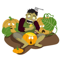 Zombies eat pumpkin. Halloween