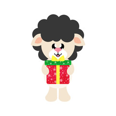 cartoon cute sheep black with christmas gift