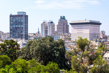 Genoa city with modern buildings from top view