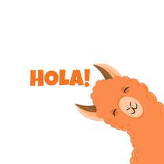 Cute llama or alpaca flat characters set for nursery design, poster, banner, logo, icon, greeting card, sticker. Baby llama or little alpaca for wool producer. Cartoon wild animal in scarf and pompons