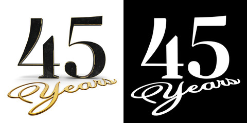 Golden number forty five (number 45) and the inscription years with drop shadow and alpha channel....