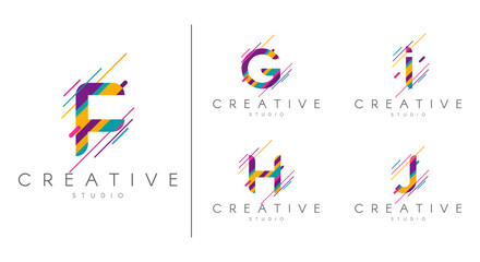 Letter logo set. Letter design for company name - F, G,H ,I, J.  Abstract letters design, made of various geometric shapes in color.  - 228504123