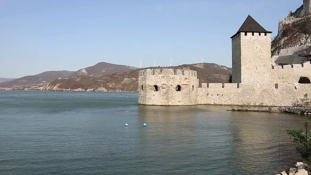 Golubac fortress on Danube river landscape Serbia
