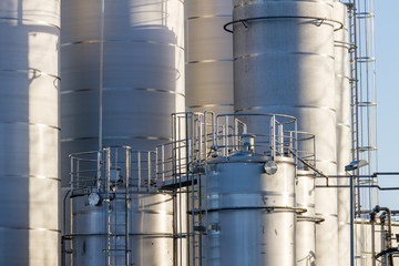 Industry buildings and stainless steel tanks