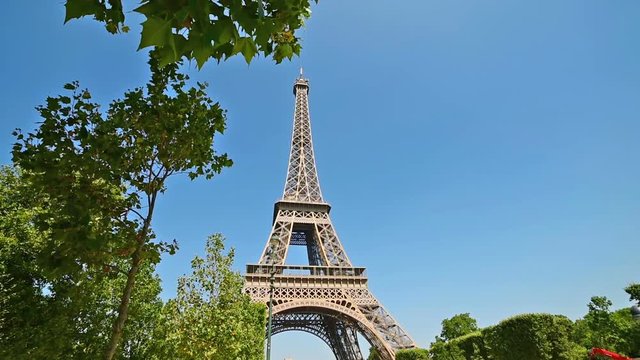 World famous Eiffel tower under a clear sky. Paris, France