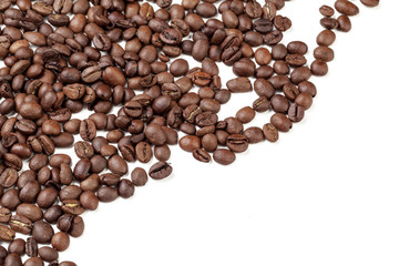 Pile coffee beans isolated on white background