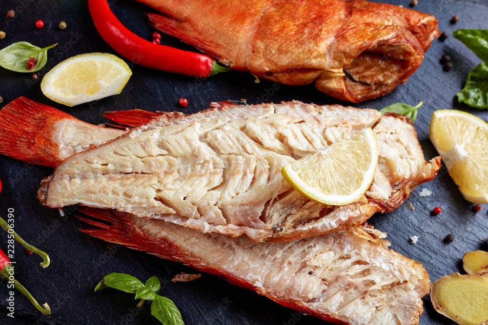 Wall mural fillet of hot smoked red snappers