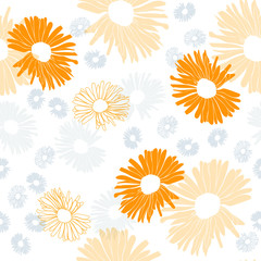 Seamless pattern with big vibrant yellow flowers and small grey flowers. Best for fabric, gift wrap or wallpaper
