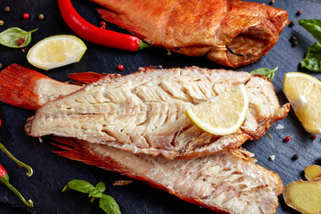 fillet of hot smoked red snappers
