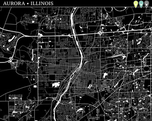 Simple map of Aurora, Illinois