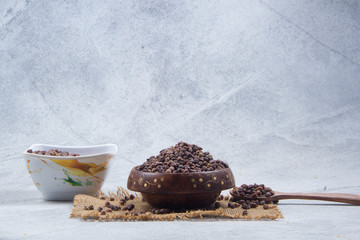 chick pea isolated on wooden background.
