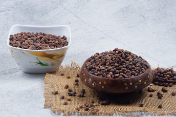 chick pea isolated on wooden background.