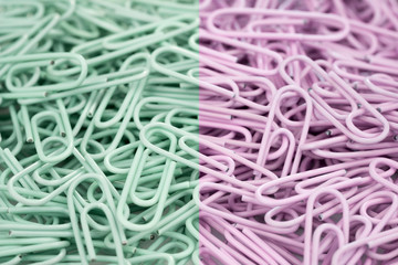 PASTEL GREEN AND PURPLE PAPER CLIPS FOR BACKGROUND