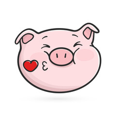 Sending a kiss emoticon icon. Emoji pig is sending a kiss