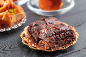 Traditional Baklava on Wooden Table