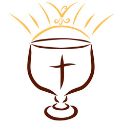 Shining and flying bird over a cup with a cross