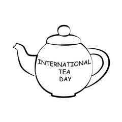Obraz premium Black and white drawing of a teapot. Silhouette of a of a teapot. Lettering on of a teapot shape. EPS8