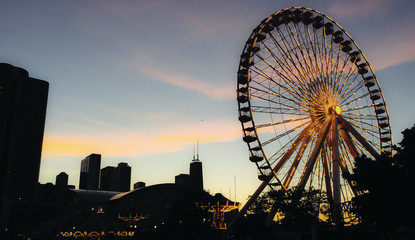 Ferris wheel at night In chicago.