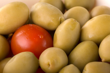 Bunch of salted green olives.Close up shoot