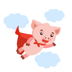 Funny Cartoon Pig Vector. Superhero Pig Cartoon Mascot Character Vector Illustration. Symbol Of The Chinese New Year. Illustration of a SuperHero Pig.
