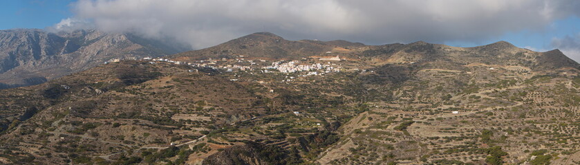 Fototapeta premium Panoramic view of Spoa from the road to Olympos on Karpathos in Greece
