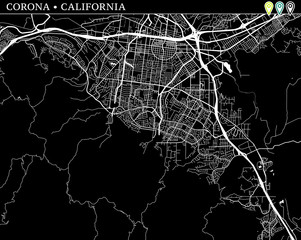 Simple map of Corona, California