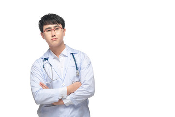 Portrait of young male doctor on white background,Asian man,Thailand people