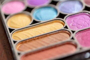 Backgrounds of Cosmetic makeup set on table, Makeup artist applies woman face Beautiful.