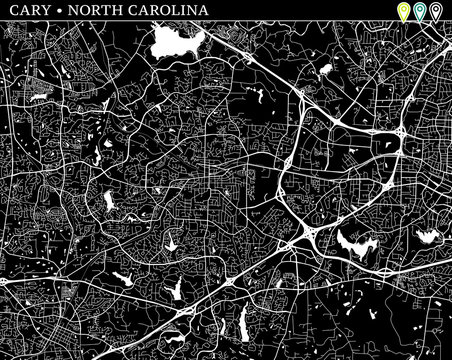 Simple Map Of Cary, North Carolina