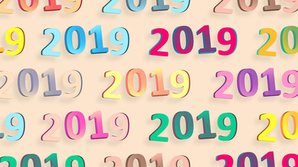 2019 retro signs wallpaper. New Year background. 2019 numbers. Abstract shapes 3d. Retro colors. Year of Earth Pig. Winter holiday. Happy New Year. Vintage style illustration.
